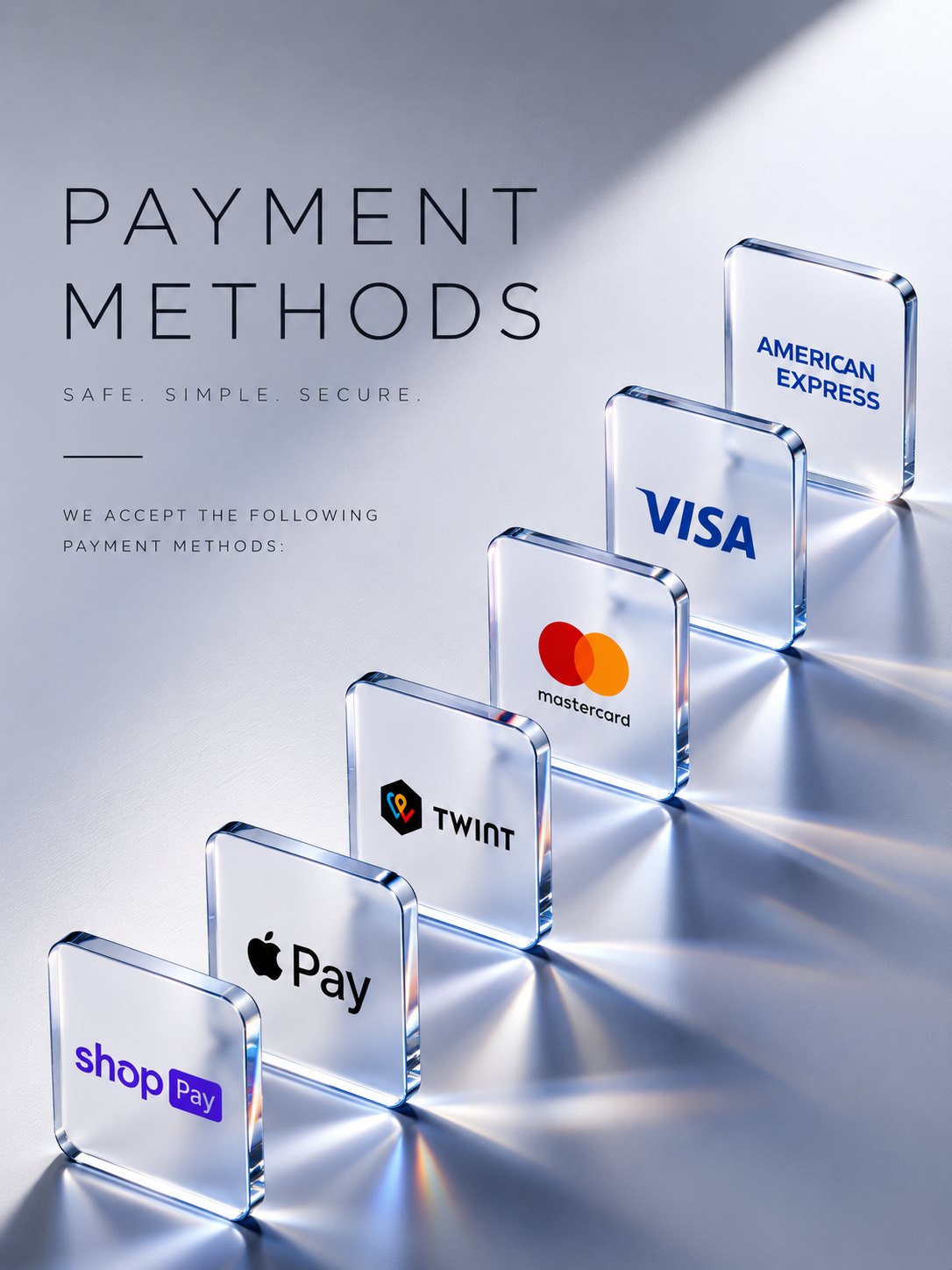 Accepted payment methods: Shop Pay, Apple Pay, TWINT, Mastercard, Visa and American Express